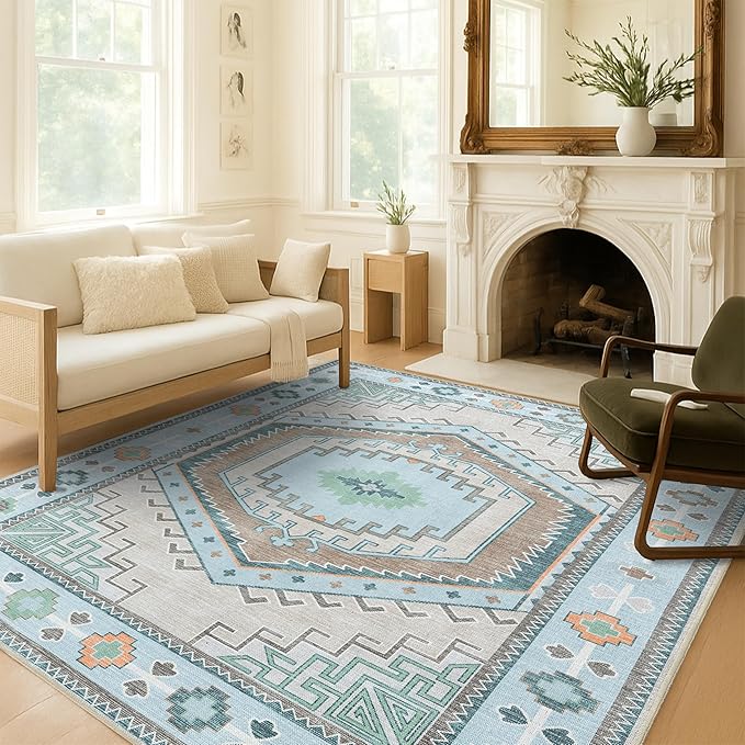 Fame Living Washable Area Rug. Modern Farmhouse. Vintage. Turkish. Bohemian. Distressed. Oriental. Traditional. Rugs for Living Room. Dining. Bedroom. Office. Entryway. Foyer. (856GG, 2'5" x 9'8")