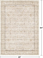 Washable Ivory 5x7 Rug for Bedroom, Home Office, Non Slip Dinning Rugs for Under Table, Low Pile Neutral Farmhouse Retro Living Room Carpet