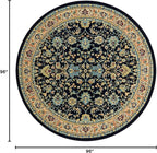 Rugs.com Yasmin Collection Rug – 8 Ft Round Navy Blue Medium Rug Perfect for Kitchens, Dining Rooms