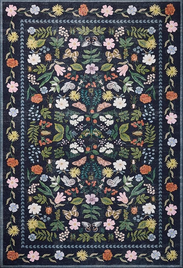 Loloi Rifle Paper Co. Canopy Collection CNP-04 Black 3'-9" x 5'-9" Accent Rug