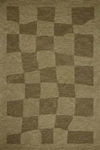 Loloi Leanne Ford Craven Collection CVN-03 Green/Olive 2'-6" x 9'-9" Runner Rug Checkered, Patterned, Neutral, Hallway, Kitchen, Mudroom, and Bathroom