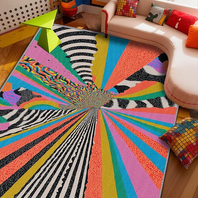 Graffiti Rug - 8x10 Rug,Colorful Abstract Art Area Rugs,Hippie Aesthetic Funky Non Slip Shed Resistant Extra Large Carpets Home Decor #C091