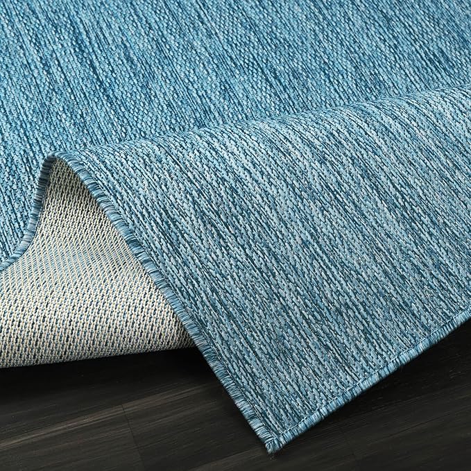 Beverly Rug Indoor Outdoor Rug 9x12, Washable Outside Carpet for Patio, Deck, Porch, Solid Modern Area Rug, Water Resistant, Aqua Blue