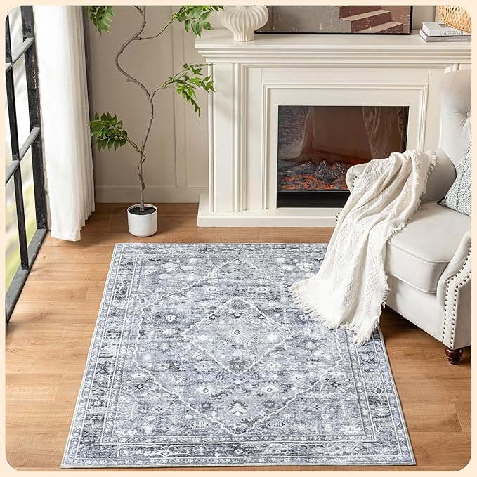 Istana 4x6 Area Rug - Grey Rugs for Living Room 4x6 - Foldable Rugs for Bedroom - Stain Resistant Washable Rug - Eco-Friendly Boho Area Rugs - Easy to Clean Living Room Rug 4 x 6