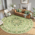 Area Rugs 7ft Washable Non-Slip, Floral Vintage Distress Print Pattern Medallion Carpet for Living Room Bedroom Dining Room, Sage Green Yellow