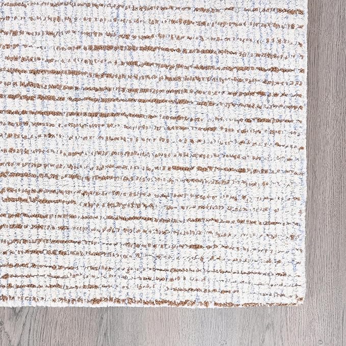 Hand-Tufted 100% Wool Pile Area Rug – Geometric Textured Grid Check Pattern – Thick and Durable Floor Carpet for Bedroom, Living Room, Kids Room, and Dining Area (Light Brown, 4' x 6')
