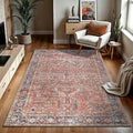 GLN Rugs Traditional Collection - Machine Washable Area Rug, Traditional Washable, Non Slip, Low Pile Chenille Rug, Living Room, Bedroom, Kitchen Rug (4' x 6' Terra/Multicolor 1168)