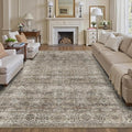 8x10 Washable Area Rug Grey Brown Vintage Rug for Living Room Bedroom Low Pile Soft Non-Slip Boho Rug for Under Table Boho Distressed Retro Carpet for Bedroom Kitchen Office Dining