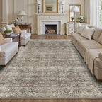 9x12 Washable Area Rug Grey Brown Vintage Rug for Living Room Bedroom Low Pile Soft Non-Slip Boho Rug for Under Table Boho Distressed Retro Carpet for Bedroom Kitchen Office Dining