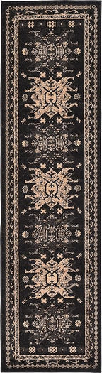 Unique Loom Taftan Collection Border Geometric Tribal Inspired Design Area Rug (2' 2 x 8' 2 Runner, Black/ Gray)