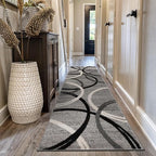 Rugshop Wavy Circles Design Runner Rug, Carpet with Jute Backing for Hallway, Kitchen, or Entryway, Gray, 2'7" x 10'