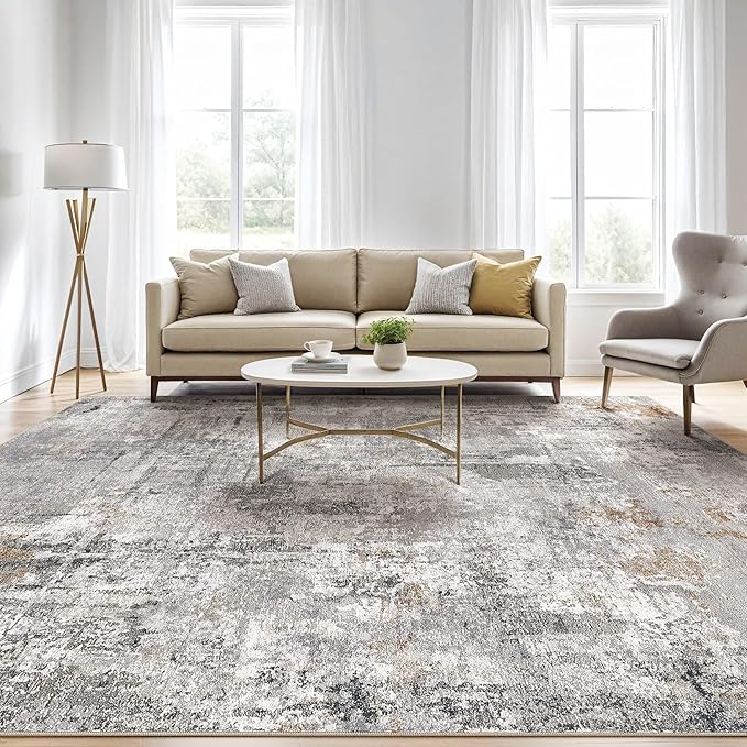 7x9 Area Rug Living Room: Washable Large Abstract Modern Soft Rugs Stain Resistant Indoor Floor Non Slip Accent Carpet for Bedroom Nursery Playroom Office Dining Room Dorm Home House- Gray Rust