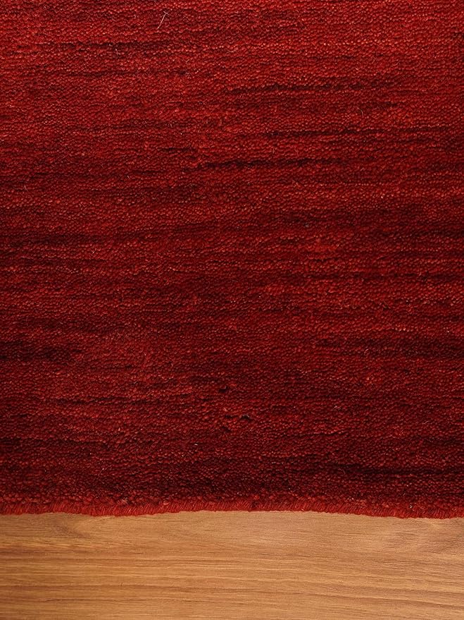 Hand Knotted Loom Wool ECO-Friendly Area Rugs - 6'x6', Square, Red Color, Solid Plain Design, High Pile Thick Handmade Anti Skid Area Rugs for Living Room, Bed Room (L00111)