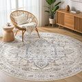 Round Rug Living Room Rugs: 6x6 Washable Boho Neutral Large Circle Soft Indoor Distressed Stain Resistant Floor Farmhouse Carpet for Bedroom Nursery Kids Playroom Office Dining Room Dorm- Cream Gray