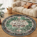 Round Rug 6ft for Bedroom, Green Washable Circle Rug Non-Slip Boho Area Rug 6' Round Carpet for Dining Room Kitchen Dorm Bathroom Low Pile Soft