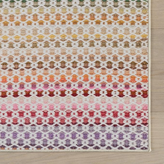 Dash & Albert Poppy Multi Machine Washable Rug, 6 X 9 Feet, Multicolored Geometric Pattern