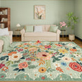 DUKINO 9x12 Area Rug, Floral Rugs for Living Room, Lightweight Non Slip Washable Rug, Indoor Low Pile & Non-Shedding Boho Design Rugs for Bedroom, Living Room, Dining Room,Green