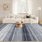 Nakagishi Area Rug Living Room Rugs: 7x9 Machine Washable Boho Large Neutral Farmhouse Stain Resistant Moroccan Indoor Floor Carpet for Bedroom Nursery Dorm Classroom Dining Room Home-Blue