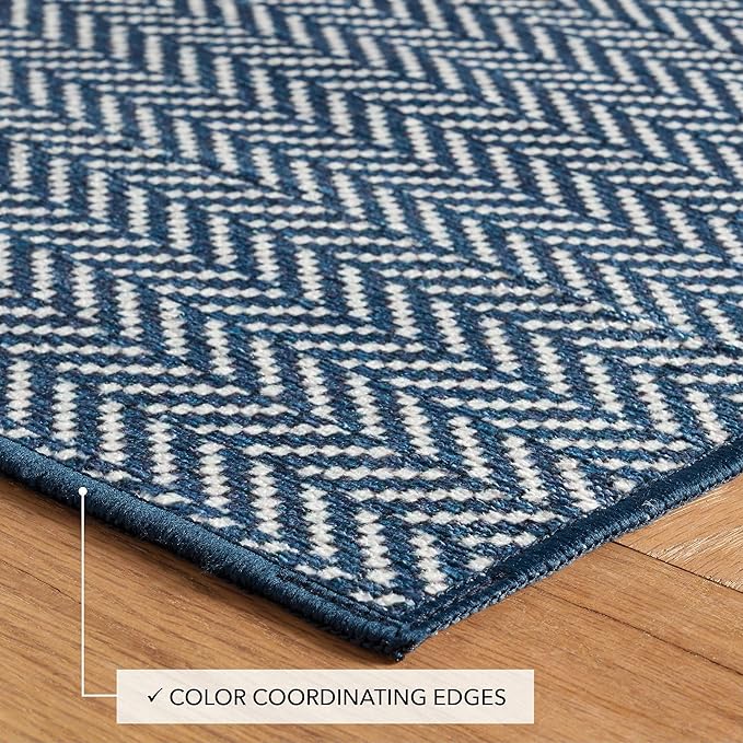 Dash and Albert Herringbone Machine Washable Area Rug - 4' x 6' Navy - Geometric Accent Rug - Anti-Slip Backing, Lightweight, Machine Washable, High Traffic Areas Kitchen, Mudroom, Laundry Room