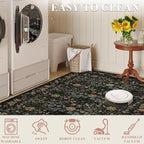 DUKINO 2x5 Washable Runner Rug, Floral Non Slip Bathroom Rugs with Soft Low Pile Design, Lightweight Non-Shedding Carpet Runner for Bathroom, Kitchen, Hallway, Bedroom, Laundry, Black
