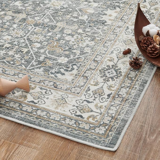 jinchan Runner Rug 3x10 Washable Hallway Rug Distressed Gray Multi Vintage Floral Runner Kitchen Floor Cover Indoor Mat Retro Entryway Living Room Bedroom Office Farmhouse Grey