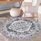 KOZYFLY Round Rug 6 Ft Rugs for Entryway Washable Circle Rug Non Slip Round Living Room Rugs Printed Faux Wool Round Dining Room Floor Carpet for Living Room, Entryway, Bedroom, Grey