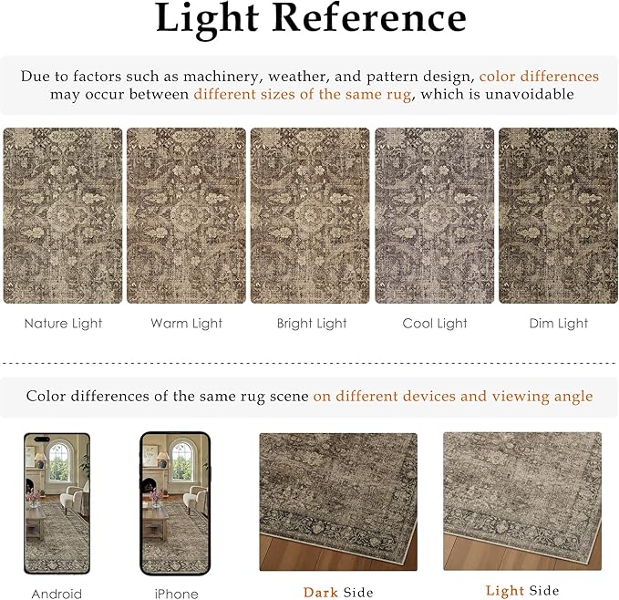 9x12 Brown Area Rug for Living Room Bedroom Neutral Vintage Soft Non Slip Rug Low Pile Distressed Large Carpet for Dining Room Nursery Office Indoor