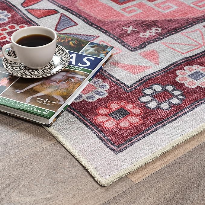 Fame Rugs Turkish Rug. Washable Vintage Oriental Antique Inspired Traditional Doormat Small Modern Area Rugs Luxury Entryway Entry Bedroom Bathroom Kitchen (378RR, 9' x 12')