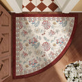 jinchan Elora Floral Corner Rug for Entryway Washable Kitchen Rug Vintage Romance Design Non Slip Quarter Circle Lightweight Low-Pile Throw Carpet for Playroom Reading Nook, 4ft Radius, Red/Beige
