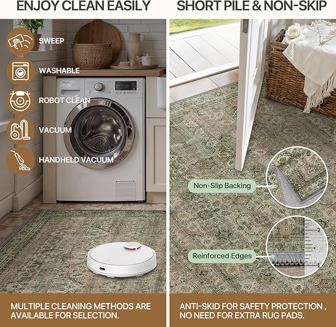2x3 Entrance Rug Machine Washable Rug Small Door Mat,Ultra-Thin Low Pile Pad,Lightweight Indoor Carpet,Non Slip Floral Area Rug for Entryway,Bedside,Kids Room,Laundry,Bathroom,Sage