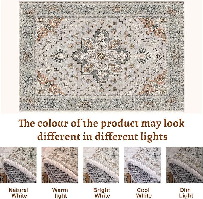 Tangsoo 8x10 Area Rug for Living Room, Washable Vintage Rugs Indoor Non Slip Large Area Rugs, Print Distressed Grey Carpet, Soft Low Pile Foldable Floor for Bedroom Dining Room Dorm