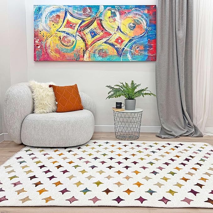 Alfa Rich 3x5 Moroccan White Area Rugs for Living Room Decor Washable Cotton Pet Friendly Runner