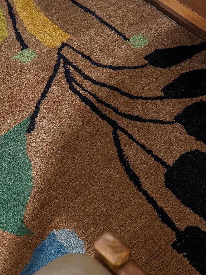 Hand Tufted Wool ECO-Friendly Area Rugs - 10'x13', Rectangle Shape, Camel, Floral Modern Design, High Pile Thick Handmade Anti Skid Area Rugs for Living Room, Bed Room (K00219)