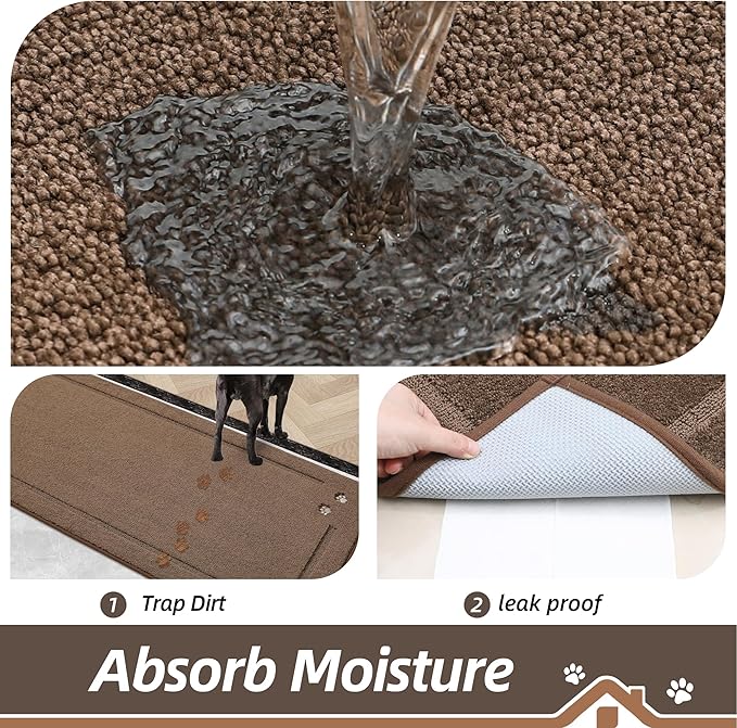 BEQHAUSE Dog Door Mat for Muddy Paws 32"x70" Dirt Trapper Absorbent Doormat Non Slip Entryway Rugs Washable Stain Resistant Welcome Floor Mat Soft Low-Profile for Front Back Door, Brown