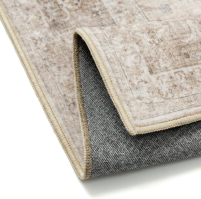 Beige Area Rug 2x3 Washable Vintage Entryway Carpet Low Pile Non Slip Distressed Door Mat Soft Traditional Retro Oriental Small Accent Throw Rug for Kitchen Bedroom Office Bathroom Laundry
