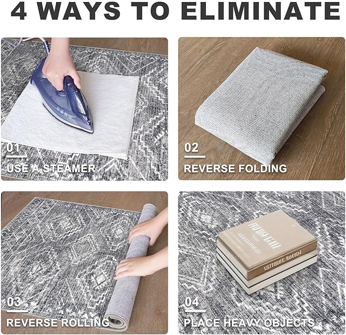 KILOCOCO Hallway Runner Rug 2'x10' Runners for Hallways Washable Runner Rug Non Slip Rubber Backed Low-Pile Runners for Bedroom Kitchen Living Room Laundry Room Boho Rugs, Grey