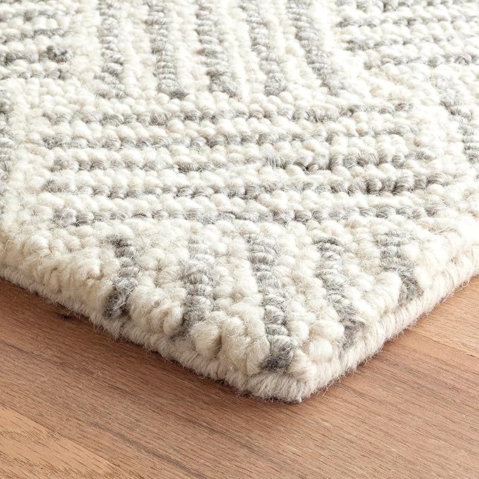 Dash & Albert Layers Grey Hand Hooked Wool Rug, 2 X 3 Feet, Grey/Ivory Geometric Pattern