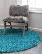 Unique Loom Solid Shag Collection Area Rug (6' 1" Round, Deep Aqua Blue)