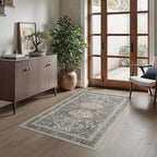 Bavni 3x5 Area Rug for Living Room Bedroom, Washable Boho Print Vintage Aesthetic Rug, Ultra-Thin Low Pile Rugs for Entryway Playroom with Non Slip Backing, Grey