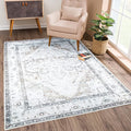 Bloom Rugs Washable Non-Slip 3' x 5' Rug - Brown/Beige/Charcoal Traditional Area Rug for Living Room, Bedroom, Dining Room, and Kitchen - Exact Size: 3' x 5'