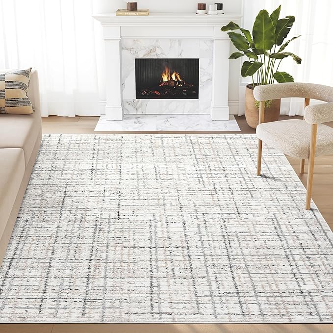 Abani Grey Area Rug for Living Room, Bedroom - Crosshatch Pattern- 2' x 3' -Durable & Easy to Clean
