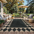 Moynesa Easy Jute Outdoor Rug 8x10 Area Rugs for Living Room, Washable Checkered Indoor Outdoor Patio Rug Non Slip, Farmhouse Carpet for Bedroom Dining Room Table, Black Grid Pattern