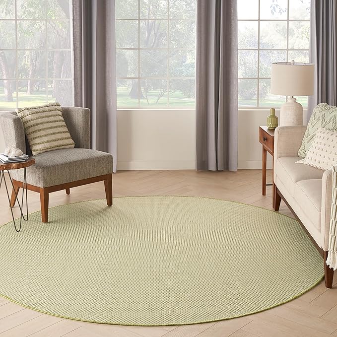 Nourison Home Courtyard Ivory Green 8' x Round Area Rug - Easy Clean, Non Shedding, Bed Room, Living Room, Dining Room, Kitchen (8' x Round)