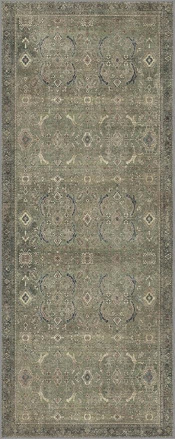 2x5 Runner Rug Machine Washable Boho Runners for Hallway,Ultra-Thin Low Pile Rug,Lightweight Indoor Carpet,Non Slip Floral Runners for Enrtyway, Corridor, Home Office, Kitchen,Brownish Green