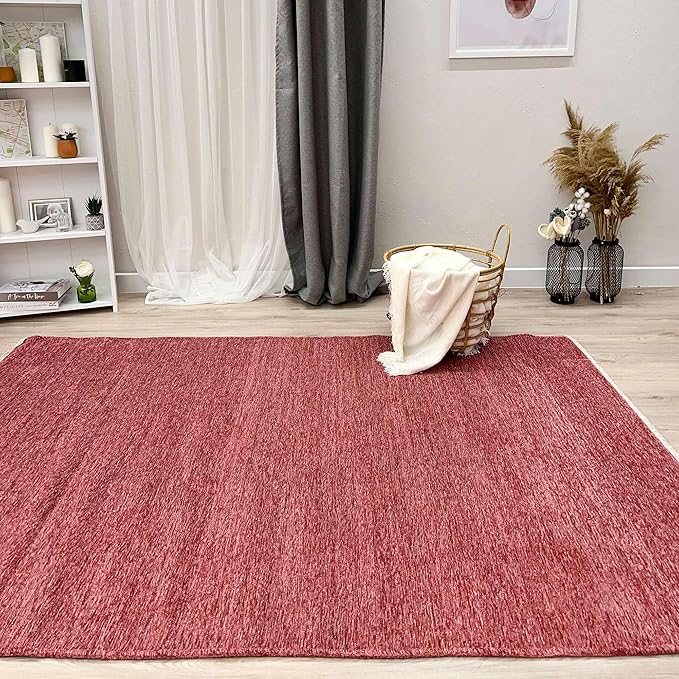 Alfa Rich 5x8 Dark Pink Washable Area Rugs for Living Room Bedroom Kitchen Girls Cotton Decor Rug