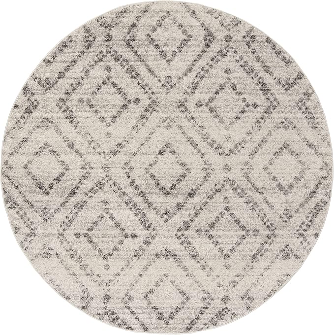 SAFAVIEH Adirondack Collection Area Rug - 6' Round, Light Grey & Grey, Modern Diamond Distressed Design, Non-Shedding & Easy Care, Ideal for High Traffic Areas in Living Room, Bedroom (ADR131C)