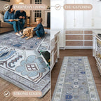 Fame Living Grey Oushak Runner Rug, Modern Runners, Vintage, Turkish, Eclectic, Floral, Pastel, Washable, Runner for Hallway, Kitchen, Bedroom, Bathroom, 2'5"x9'8"