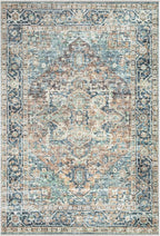 Bloom Rugs Caria Washable Non-Slip 3x5 Rug - Blue Green/Tangerine Traditional Area Rug for Living Room, Bedroom, Dining Room, and Kitchen - Exact Size: 3' x 5'