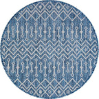 Unique Loom Outdoor Trellis Collection Area Rug - Tribal Trellis (3' 1" Round, Blue/ Ivory)