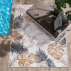 CAMILSON Indoor Outdoor Rug, Yellow 7’10”x10’ Leaf Tropical Botanical Area Rugs for Indoor and Outdoor patios, Easy-Cleaning Non-Shedding Living Room Garden and Kitchen Washable Outside Carpet (8x10)